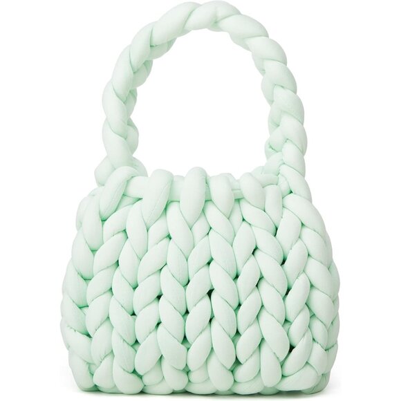 Women's Knit Clutch Bag Handmade Woven Polyeater Lightgreen - Picture 1 of 8